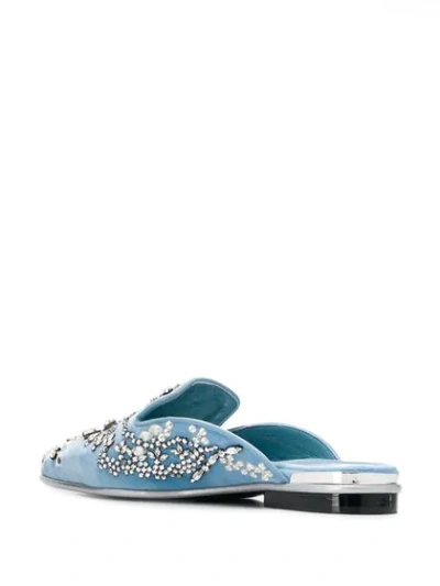 Shop Alexander Mcqueen Rhinestone Embellished Slippers In Blue