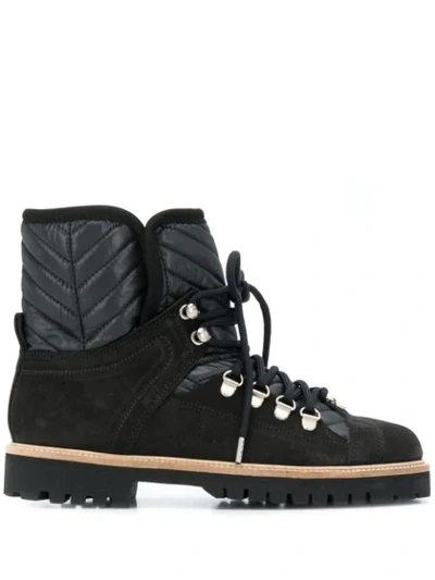 Shop Ganni Quilted Lace Up Boots In Black