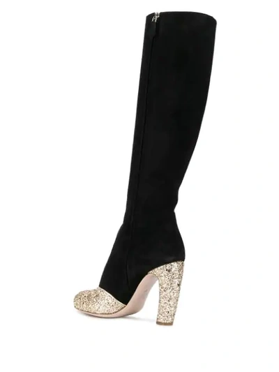 Shop Miu Miu Knee Length Glitter Boots In Black