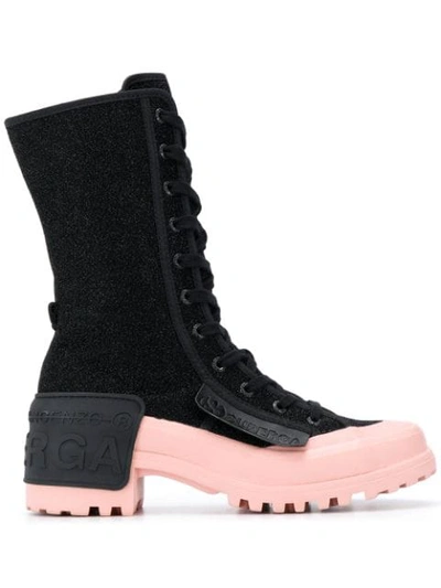 Shop Marco De Vincenzo X Superga Rubber Patch Lace-up Boots In Black