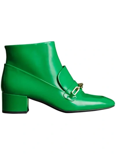 Shop Burberry Link Detail Patent Leather Ankle Boots - Green