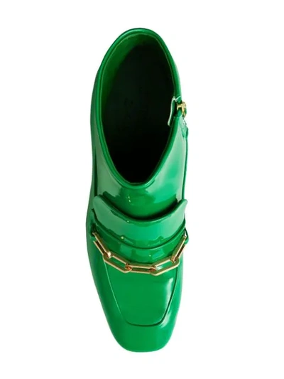Shop Burberry Link Detail Patent Leather Ankle Boots - Green