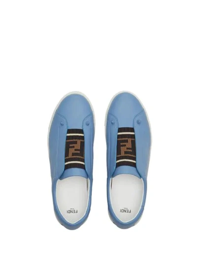 Shop Fendi Zucca Ribbed Slip-on Sneakers In Blue