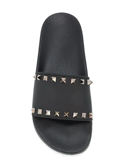 Shop Valentino Garavani Rockstud Pool Slides In Black