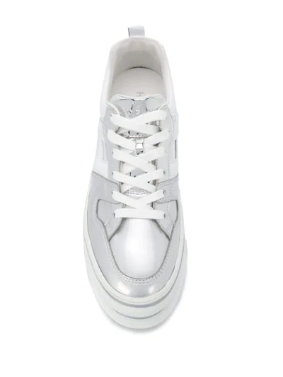 Shop Hogan Metallic Platform Sneakers In White Silver