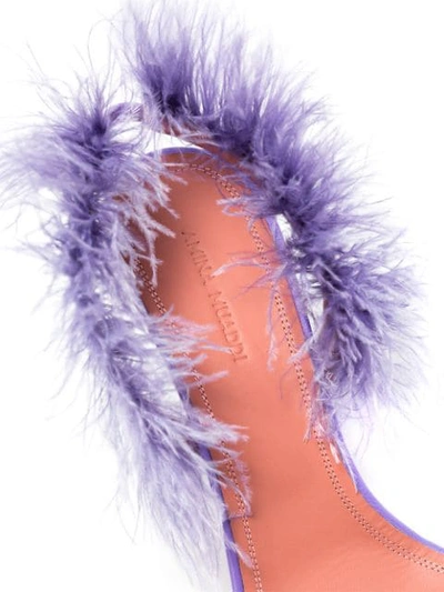 Shop Amina Muaddi Adowa Feather Detail Sandals In Purple