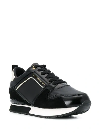 Shop Tommy Hilfiger Leather Lace-up Sneakers In Black