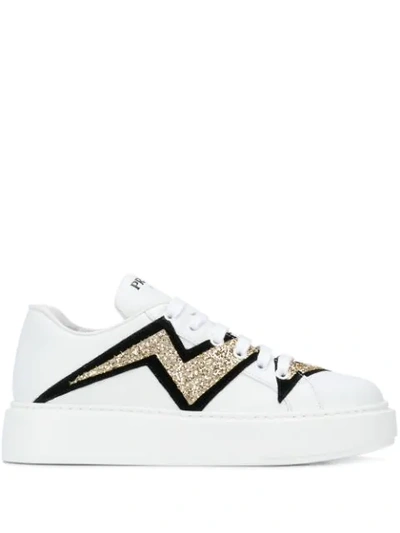 Shop Prada Lightning Bolt Low-top Sneakers In White