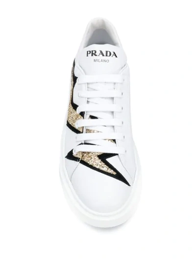 Shop Prada Lightning Bolt Low-top Sneakers In White