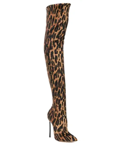 Shop Casadei Over The Knee Animal Print Boots In Brown