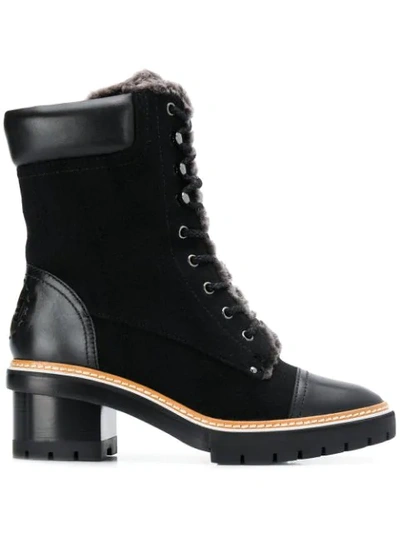 Tory Burch 60mm Miller Suede & Shearling Boots In Perfect Black/ Grey |  ModeSens