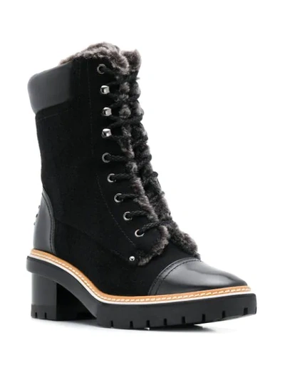 Shop Tory Burch Fur-trimmed Ankle Boots In Black