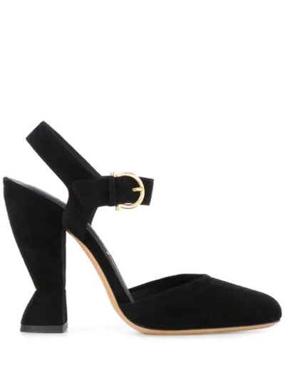 Shop Ferragamo Sculptural Heel Mary Jane Sandals In Black