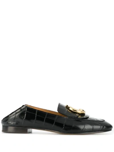 Shop Chloé C Croc-effect Loafers In Black