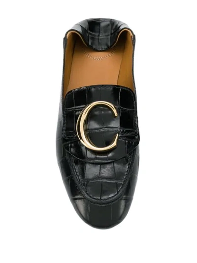 Shop Chloé C Croc-effect Loafers In Black