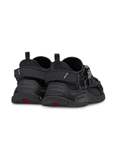 Shop Prada Black Neoprene Buckle Sneakers