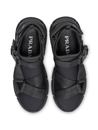 Shop Prada Black Neoprene Buckle Sneakers