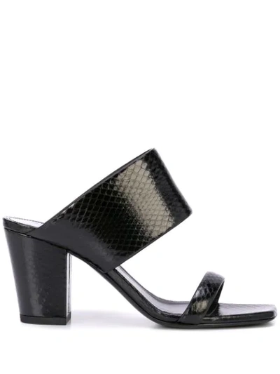 Shop Saint Laurent Embossed Snakeskin Effect Oak Mules In Nero