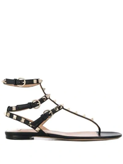 VALENTINO VALENTINO GARAVANI ROCKSTUD THONG SANDALS - 黑色