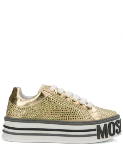 Shop Moschino Crystal Embellished Platform Sneakers In 104