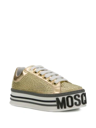Shop Moschino Crystal Embellished Platform Sneakers In 104