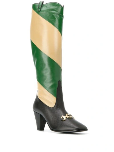 Shop Gucci Zummi Gg Horsebit Striped Knee-high Boots In Black