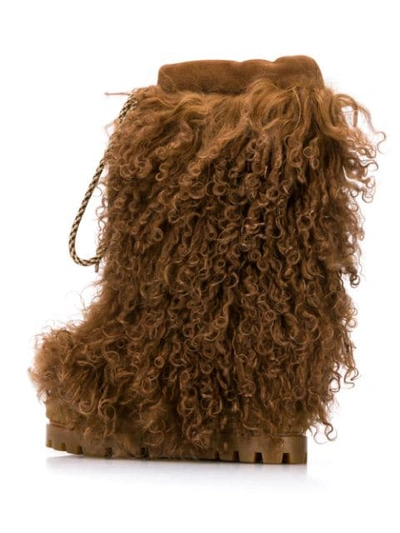 Shop Casadei Lamb Fur Trim Boots In Brown