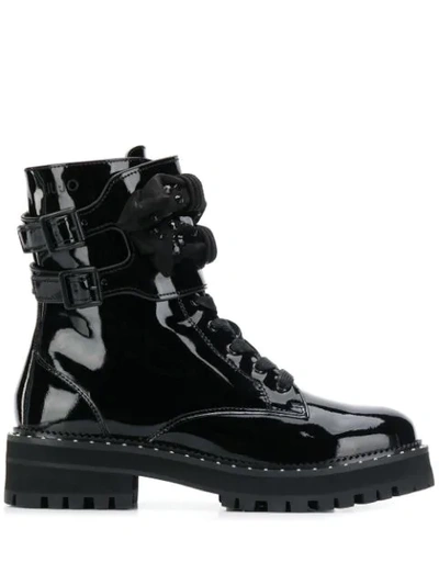 Shop Liu •jo Bow And Studs Lace-up Boots In Black