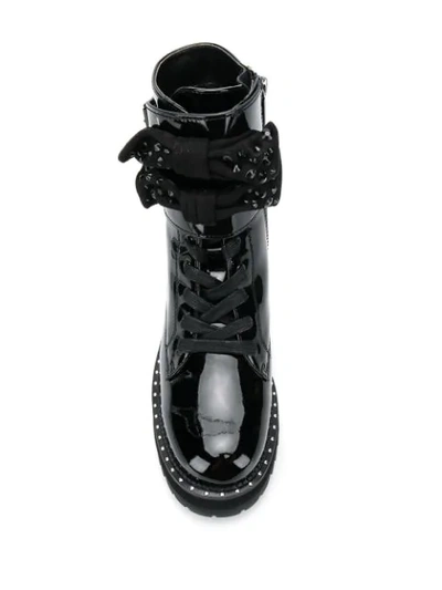 Shop Liu •jo Bow And Studs Lace-up Boots In Black