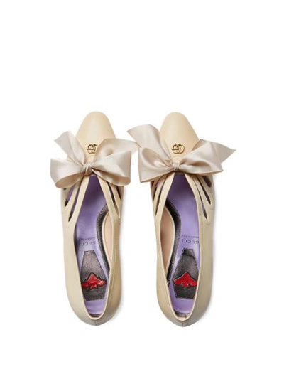 Shop Gucci Leather Pump With Bow In Neutrals