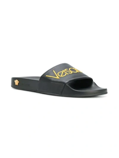 Shop Versace Logo Slider Sandals - Black