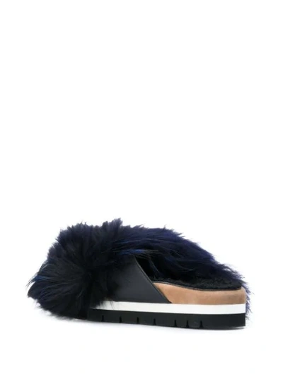 Shop Msgm Faux Fur Trimmed Sandals In Blue
