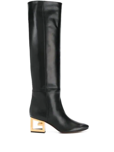 Givenchy Triangle High High Heels Boots In Black Leather In Black