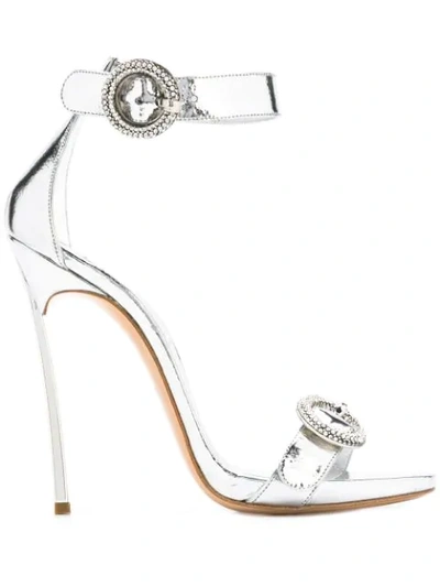 Shop Casadei Metallic Stiletto Sandals In Silver