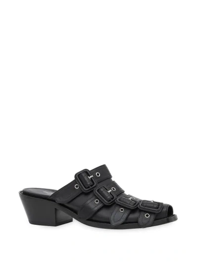 Shop Burberry Buckled Leather Peep In Black