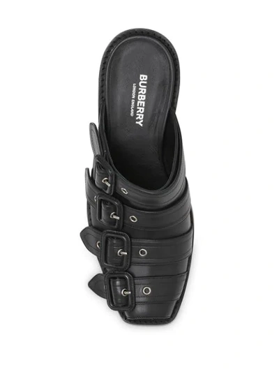 Shop Burberry Buckled Leather Peep In Black