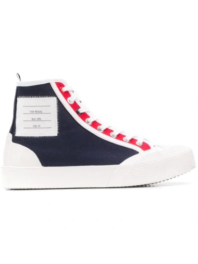 Shop Thom Browne Logo-patch High-top Sneakers In Blue