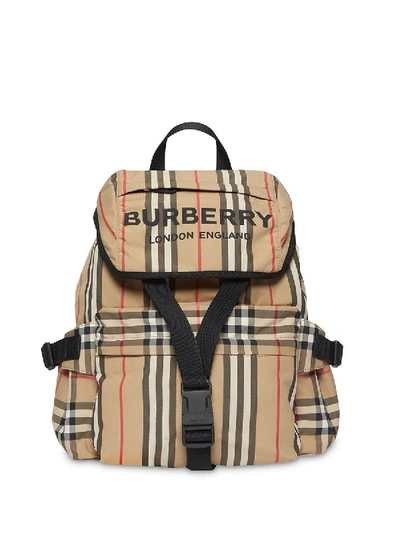 Shop Burberry Logo Print Icon Stripe Nylon Backpack Neutral