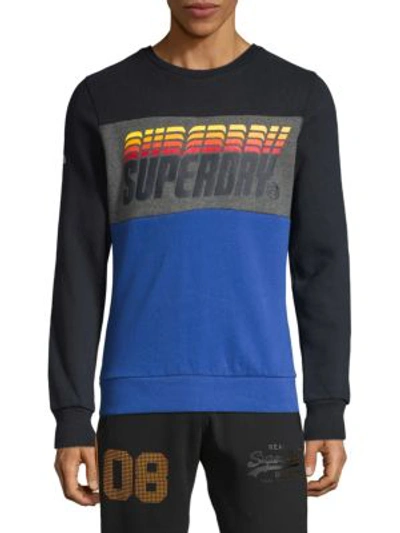 Shop Superdry Graphic Cotton Blend Sweatshirt In Blue