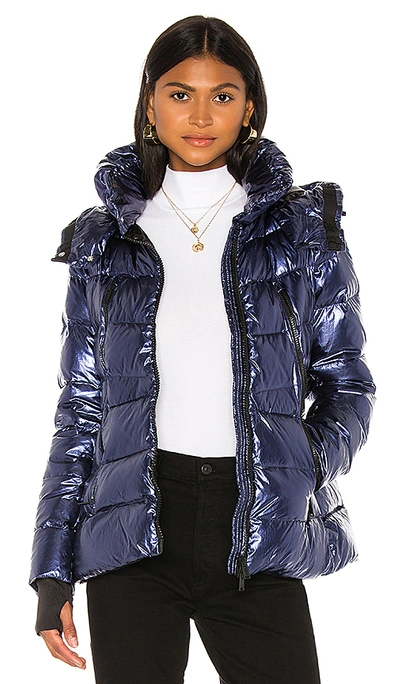 Shop Add Down Jacket With Detachable Hood In Blue Metal