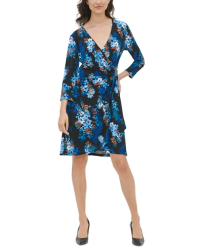 Shop Calvin Klein Floral-print Faux-wrap Dress In Mallard Floral