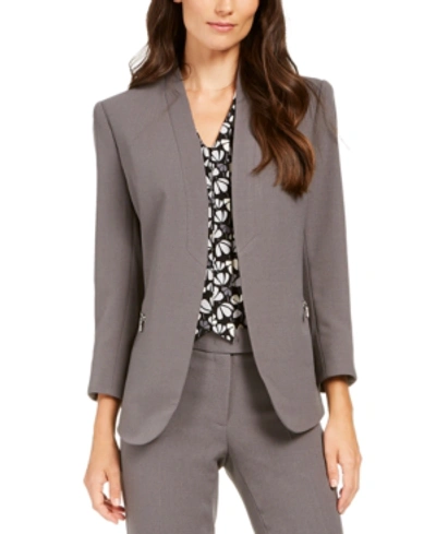 Shop Anne Klein Open-front Jacket In Zinc