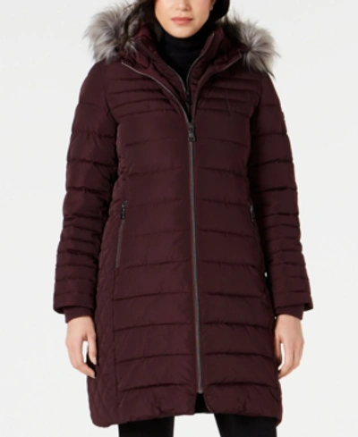 Shop Vince Camuto Faux-fur-trim Puffer Coat, Created For Macy's In Port Royal