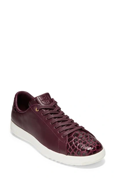 Shop Cole Haan Grandpro Tennis Shoe In Burgundy Croco Print Leather