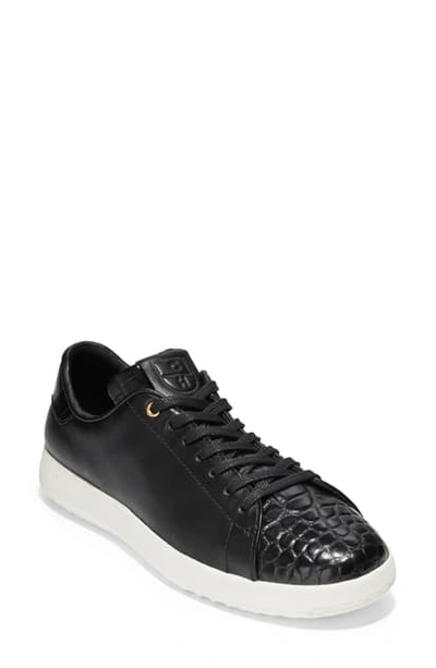 Shop Cole Haan Grandpro Tennis Shoe In Black Croco Print Leather