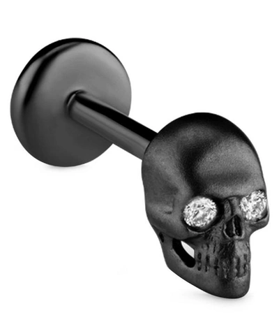 Shop Maria Tash Medium Matte Diamond Skull Threaded Stud Earring In Black
