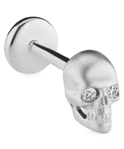 Shop Maria Tash Medium Matte Diamond Skull Threaded Stud Earring In White, Gold
