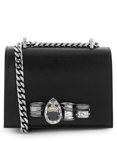 Shop Alexander Mcqueen Mechanical Leather Jewelled Satchel In Black