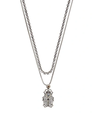 Shop Alexander Mcqueen Silver-tone Crystal Beetle Pendant Necklace