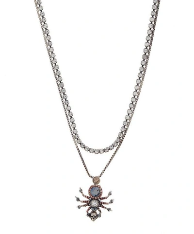 Shop Alexander Mcqueen Silver-tone Crystal Spider Pendant Necklace